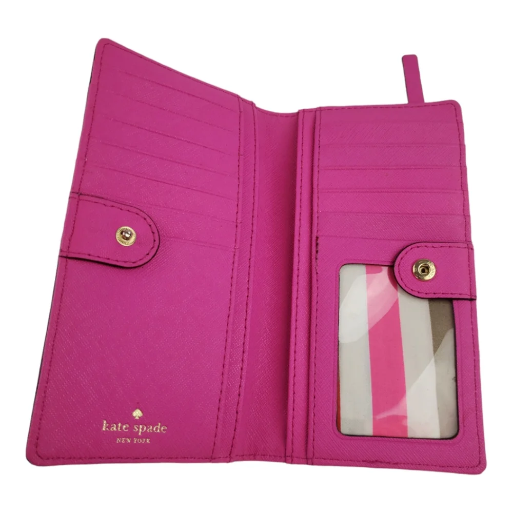 Kate Spade Darcy Slim Bifold Wallet Vibrant Pink Rainbow Fabric Interior